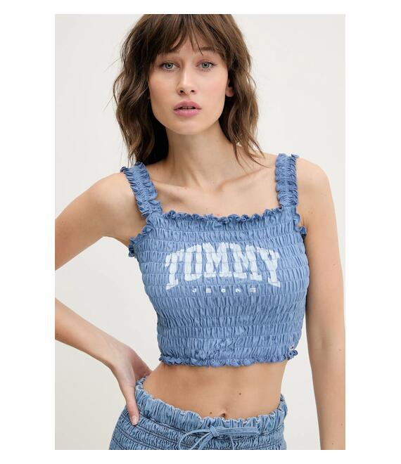 Βαμβακερό τοπ Tommy Jeans χρώμα: μπλε, DW0DW20240
