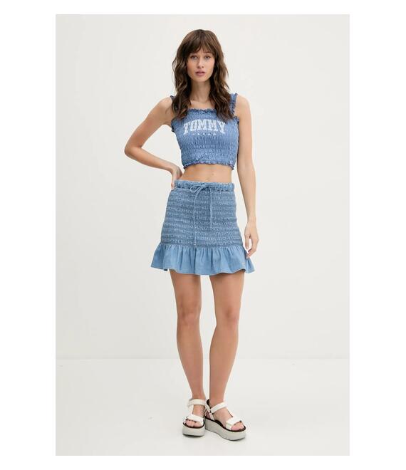 Βαμβακερό τοπ Tommy Jeans χρώμα: μπλε, DW0DW20240