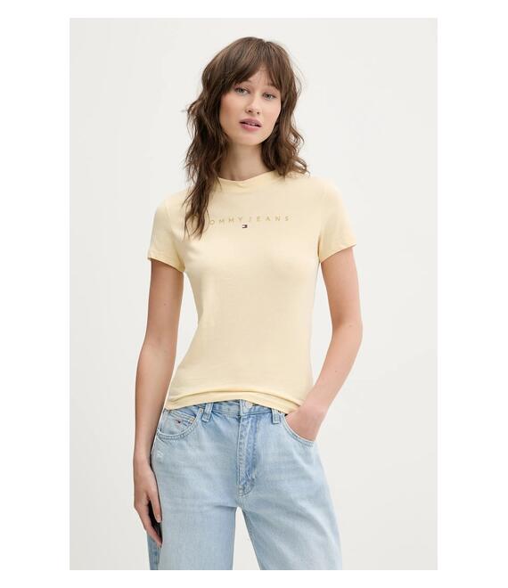 Βαμβακερό μπλουζάκι Tommy Jeans γυναικείο, χρώμα: κίτρινο, DW0DW20315