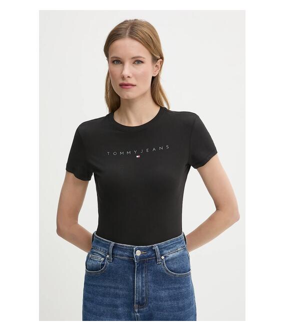 Βαμβακερό μπλουζάκι Tommy Jeans γυναικείο, χρώμα: μαύρο, DW0DW20315