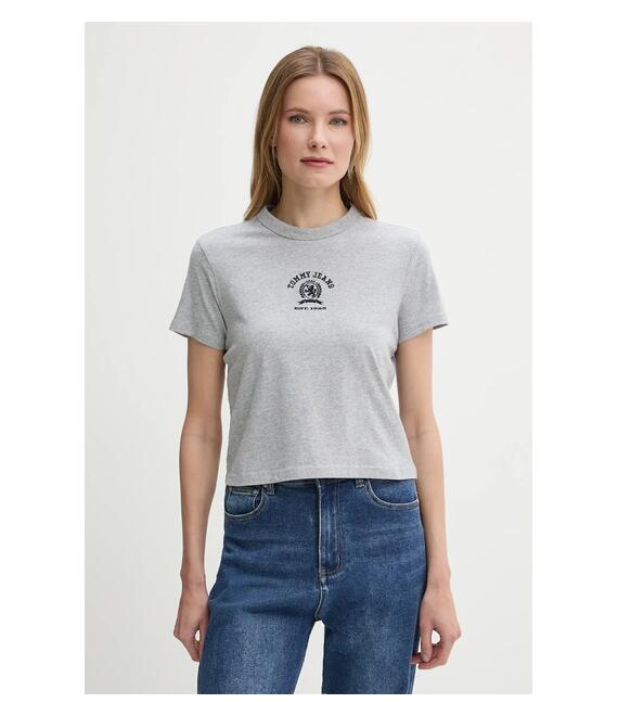 Βαμβακερό μπλουζάκι Tommy Jeans γυναικείο, χρώμα: γκρι, DW0DW20317