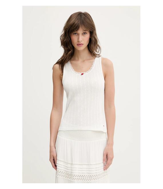Βαμβακερό τοπ Tommy Jeans χρώμα: άσπρο, DW0DW20619