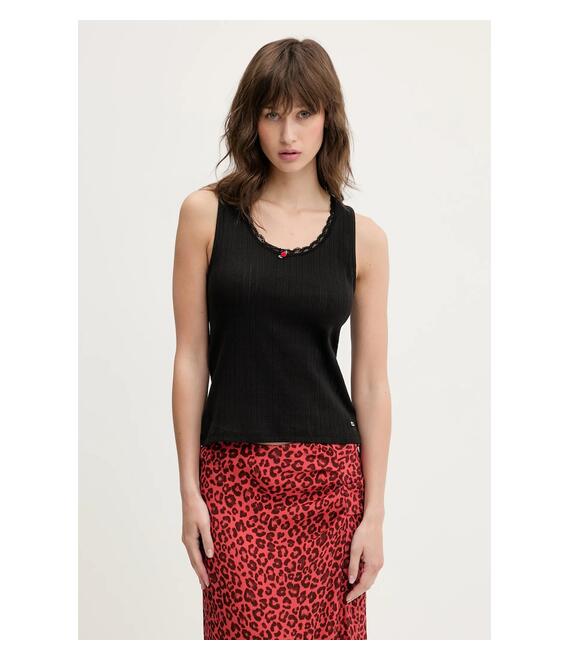 Βαμβακερό τοπ Tommy Jeans χρώμα: μαύρο, DW0DW20619