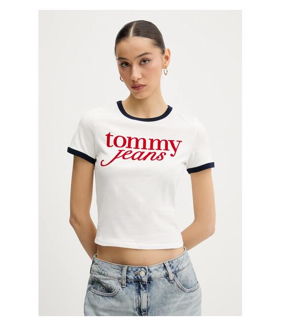 Βαμβακερό μπλουζάκι Tommy Jeans χρώμα: άσπρο, DW0DW20631