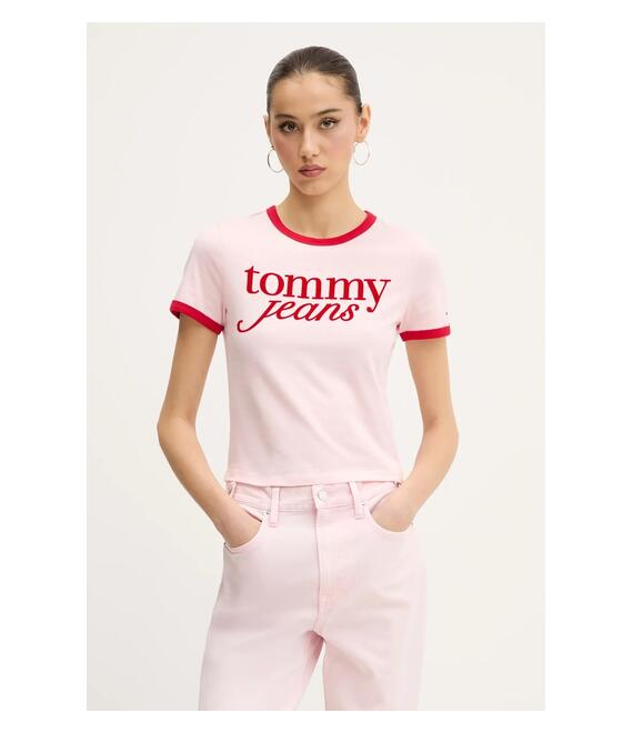 Βαμβακερό μπλουζάκι Tommy Jeans χρώμα: ροζ, DW0DW20631