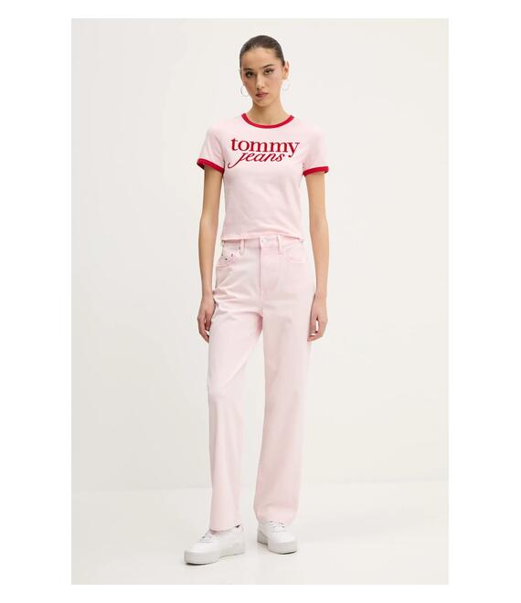 Βαμβακερό μπλουζάκι Tommy Jeans χρώμα: ροζ, DW0DW20631