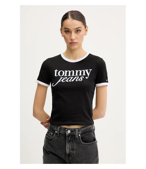 Βαμβακερό μπλουζάκι Tommy Jeans χρώμα: μαύρο, DW0DW20631