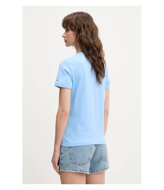 Βαμβακερό μπλουζάκι Tommy Jeans γυναικείο, χρώμα: μπλε, DW0DW21338