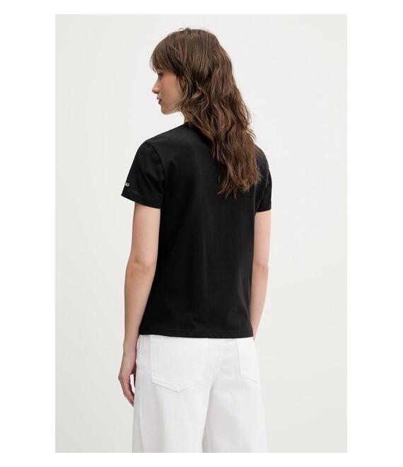 Βαμβακερό μπλουζάκι Tommy Jeans γυναικείο, χρώμα: μαύρο, DW0DW21338