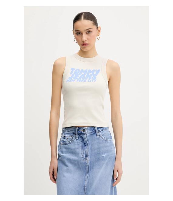 Top Tommy Jeans χρώμα: μπεζ, DW0DW21339