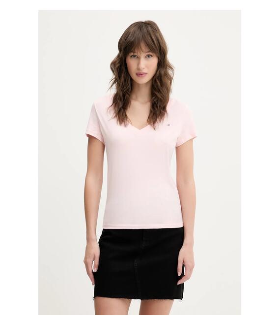 Βαμβακερό μπλουζάκι Tommy Jeans 2-pack γυναικείο, χρώμα: άσπρο, DW0DW21367
