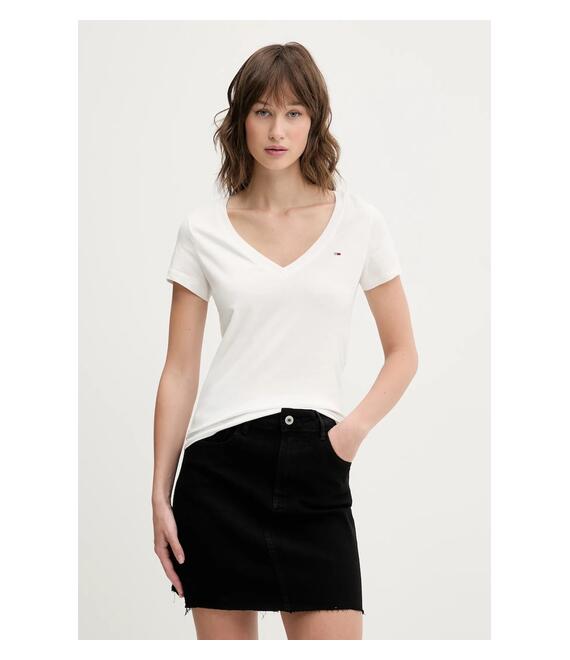 Βαμβακερό μπλουζάκι Tommy Jeans 2-pack γυναικείο, χρώμα: άσπρο, DW0DW21367