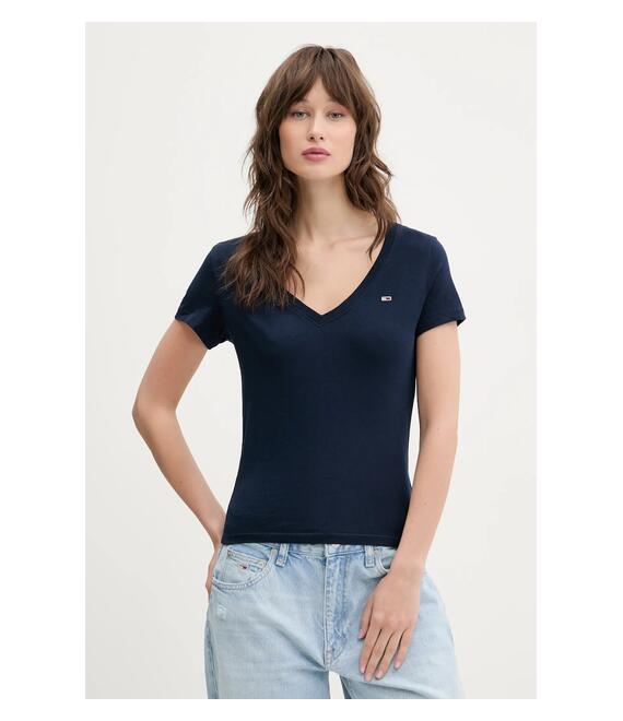 Βαμβακερό μπλουζάκι Tommy Jeans 2-pack γυναικείο, χρώμα: ναυτικό μπλε, DW0DW21367