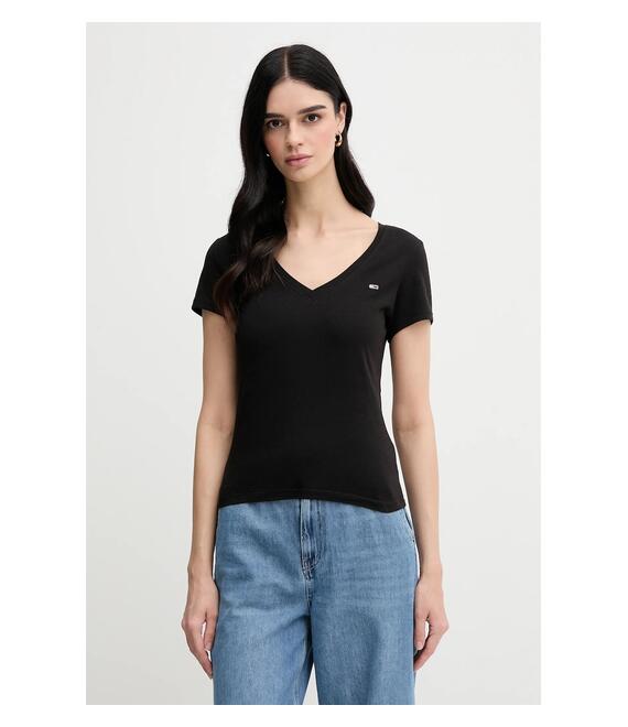 Βαμβακερό μπλουζάκι Tommy Jeans 2-pack γυναικείο, χρώμα: μαύρο, DW0DW21367
