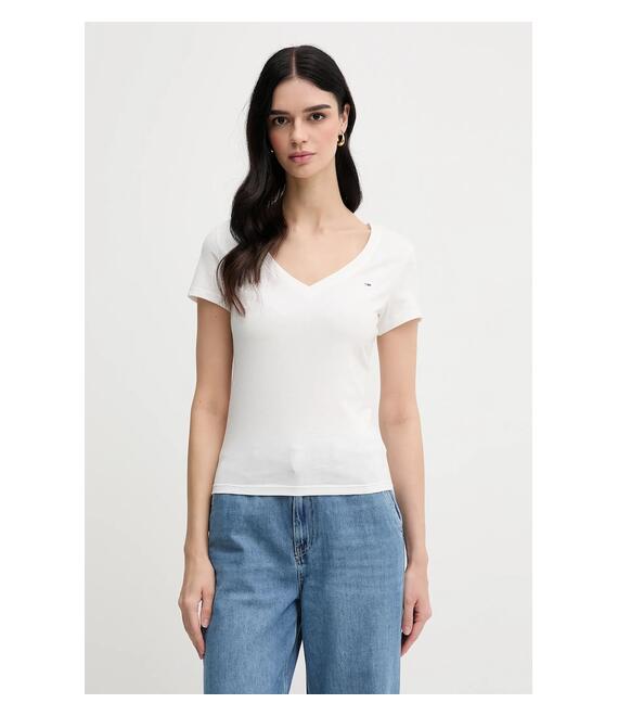 Βαμβακερό μπλουζάκι Tommy Jeans 2-pack γυναικείο, χρώμα: μαύρο, DW0DW21367