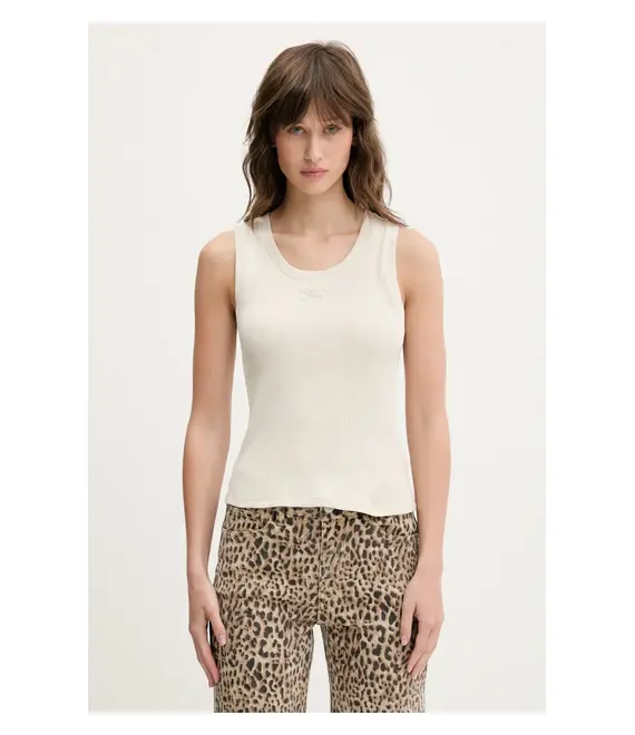 Βαμβακερό τοπ Tommy Jeans χρώμα: μπεζ, DW0DW21369