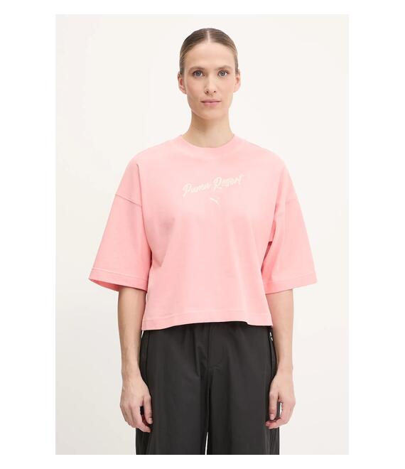 Βαμβακερό μπλουζάκι Puma χρώμα: ροζ, 629776