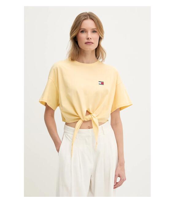 Βαμβακερό μπλουζάκι Tommy Jeans χρώμα: κίτρινο, DW0DW20321