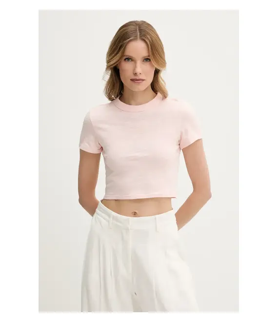 Βαμβακερό μπλουζάκι Tommy Jeans γυναικείο, χρώμα: ροζ, DW0DW20329