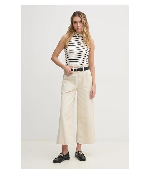 Βαμβακερό τοπ Tommy Hilfiger χρώμα: μπεζ, WW0WW44573