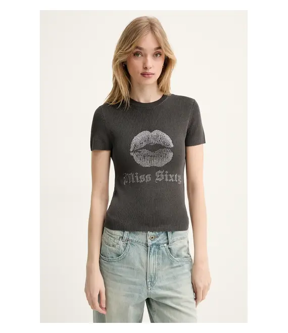 T-shirt από μείγμα μεταξιού Miss Sixty χρώμα: γκρι, 6S1RJ23100