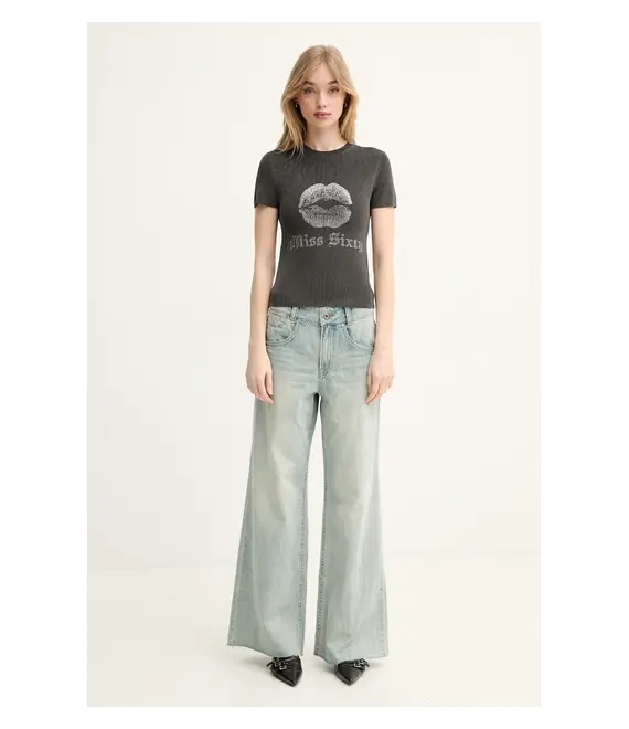 T-shirt από μείγμα μεταξιού Miss Sixty χρώμα: γκρι, 6S1RJ23100