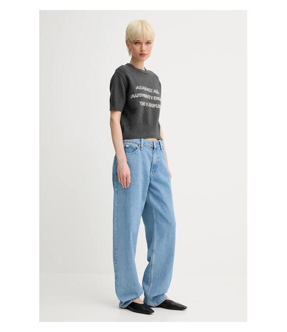 Πουλόβερ με προσθήκη μαλλιού The Kooples χρώμα: γκρι, FPUL30012K