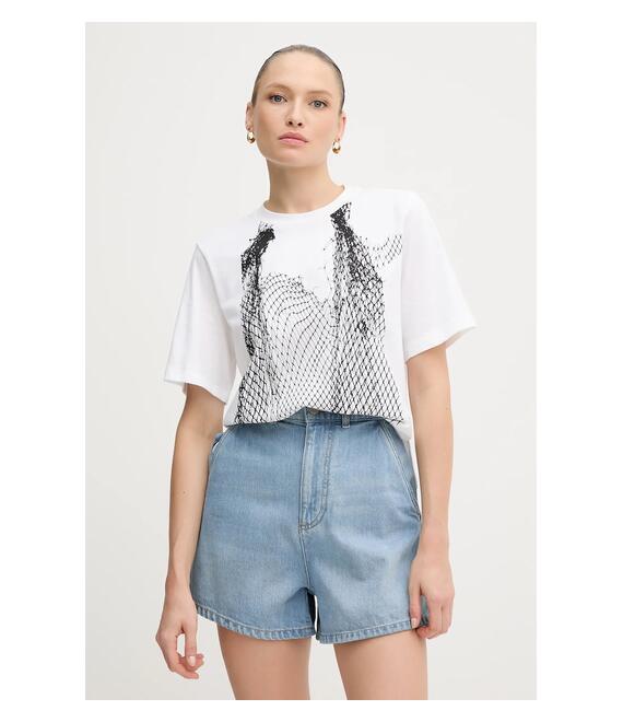 Βαμβακερό μπλουζάκι Sisley χρώμα: άσπρο, 3I1XL107G