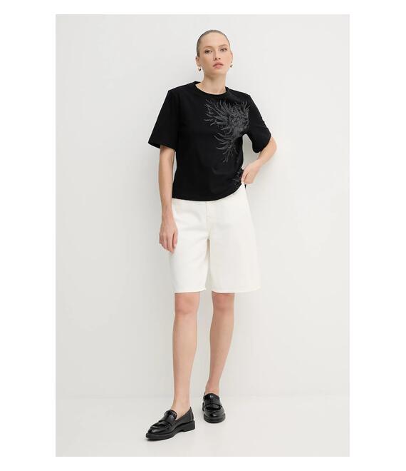 Βαμβακερό μπλουζάκι Sisley χρώμα: μαύρο, 3I1XL107G