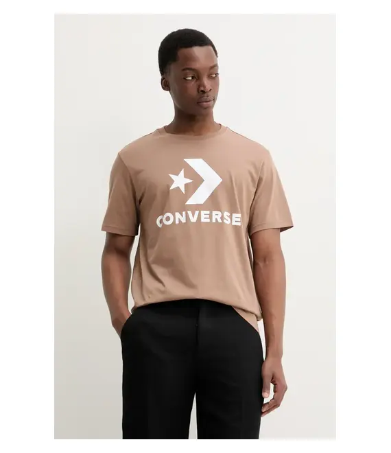 Βαμβακερό μπλουζάκι Converse χρώμα: καφέ, 10025458-A39