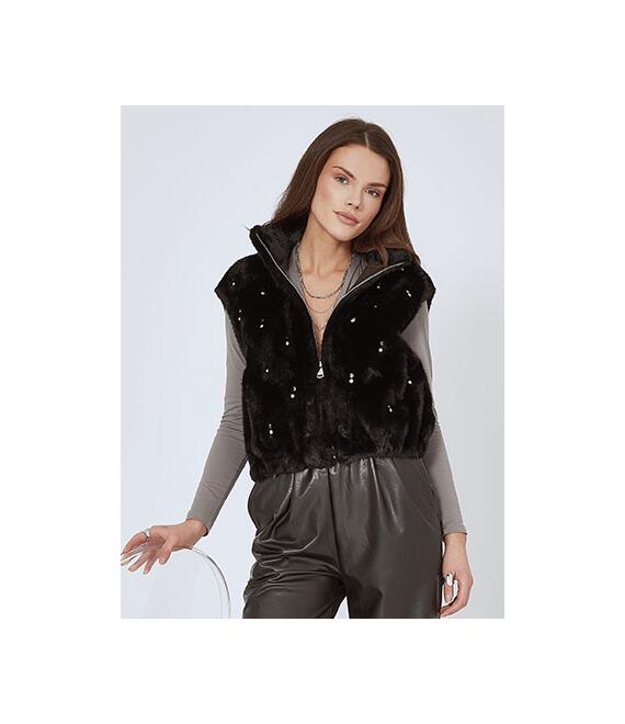 Γιλέκο γούνα με πέρλες και strass WR673.5959+1