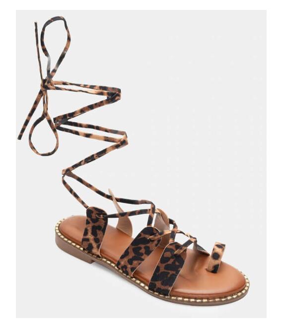 Flat Σανδάλια Lace Up - Animal Print