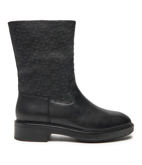 Μποτάκια Calvin Klein Flat Ankle Boot Mono Mix HW0HW02195 Μαύρο