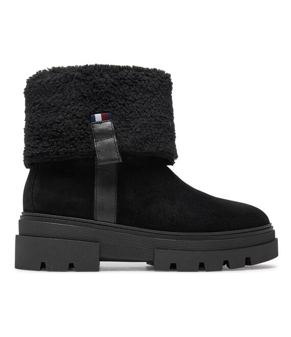 Μποτάκια Tommy Hilfiger Faux Fur Suede Roll-Down Boot FW0FW08158 Μαύρο