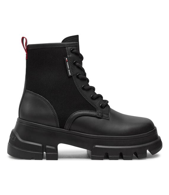 Ορειβατικά παπούτσια Tommy Jeans Tjw Chunky Lace Up Boot Mix Mat EN0EN02554 Μαύρο