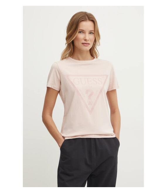 Βαμβακερό μπλουζάκι Guess χρώμα: ροζ