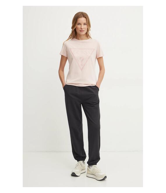 Βαμβακερό μπλουζάκι Guess χρώμα: ροζ