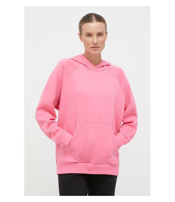 Μπλούζα adidas χρώμα: ροζ, με κουκούλα