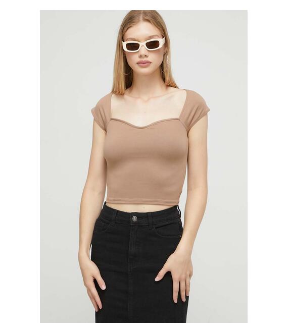 Μπλουζάκι Hollister Co. χρώμα: μπεζ
