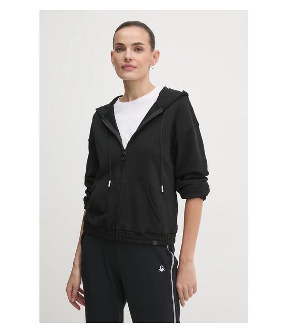 Μπλούζα United Colors of Benetton χρώμα: μαύρο, με κουκούλα, 31NB3M06U