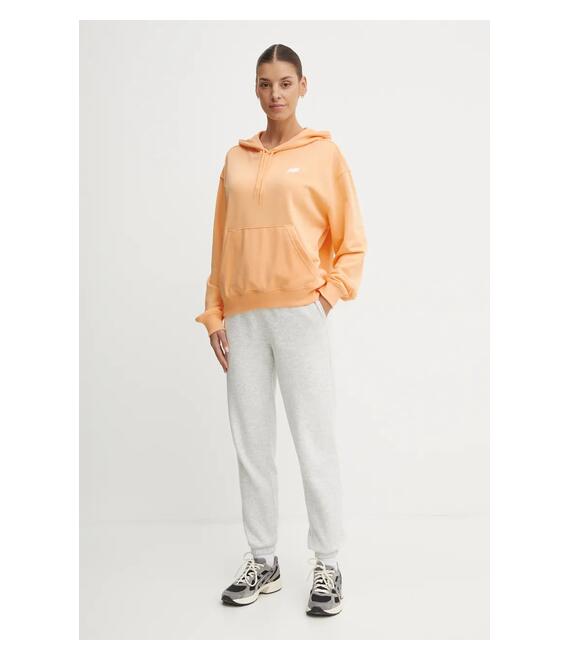 Μπλούζα New Balance χρώμα: πορτοκαλί, με κουκούλα, WT41507PAE