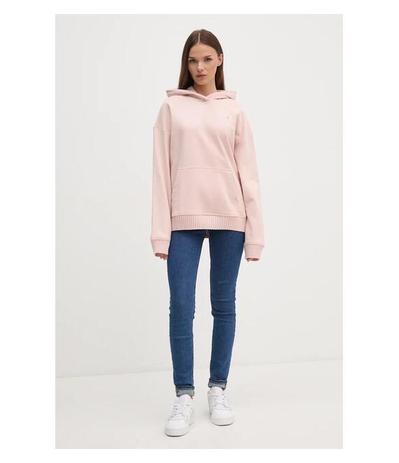 Βαμβακερή μπλούζα Calvin Klein Jeans γυναικεία, χρώμα: ροζ, με κουκούλα, J20J224173