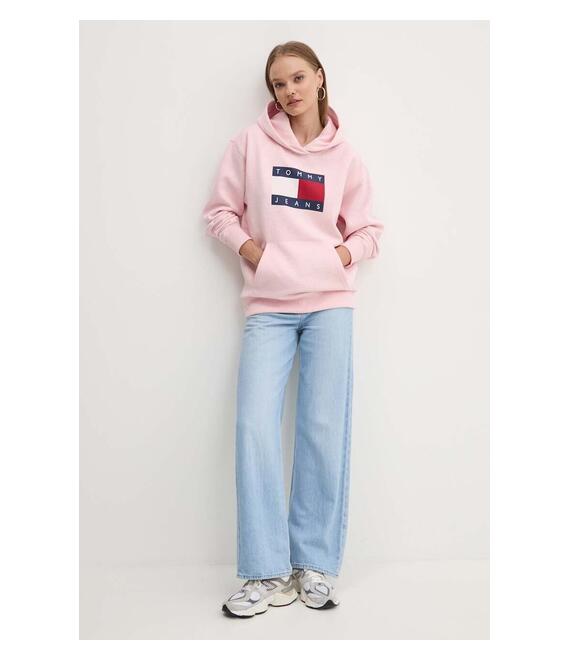 Μπλούζα Tommy Jeans χρώμα: ροζ, με κουκούλα, DW0DW19047