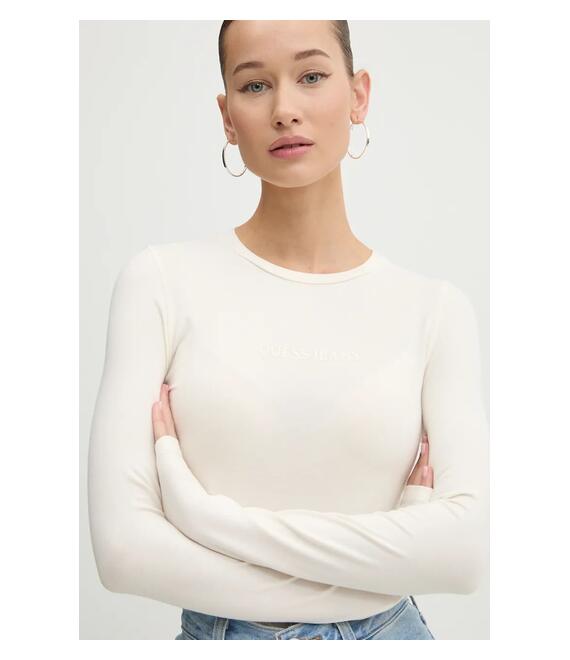 Longsleeve Guess Jeans χρώμα: μπεζ, W4BP41 J1314