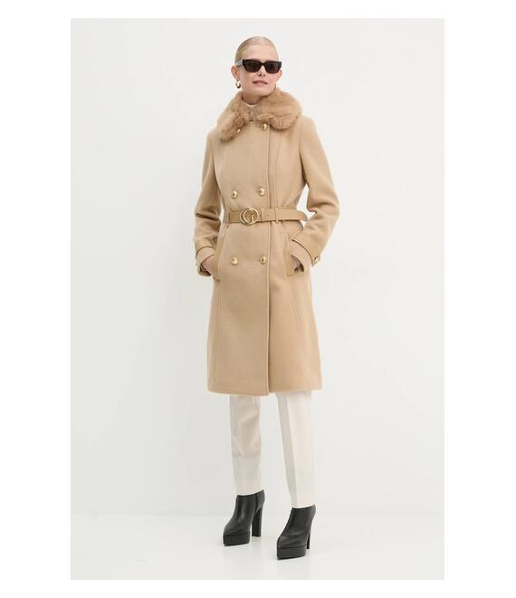 Παλτό Guess AMELIA χρώμα: μπεζ, W4BL46 WGKI2
