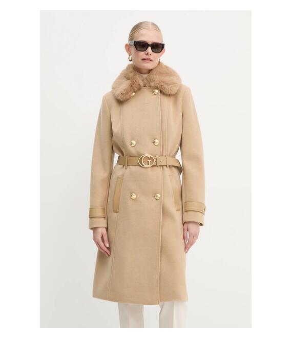 Παλτό Guess AMELIA χρώμα: μπεζ, W4BL46 WGKI2