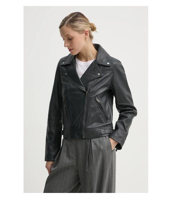 Δερμάτινo jacket Pepe Jeans AURORI γυναικείο, χρώμα: ναυτικό μπλε, PL402428