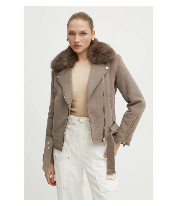 Μπουφάν από μίγμα μαλλιού Guess NANCY χρώμα: μπεζ, W4BL30 WGJG2