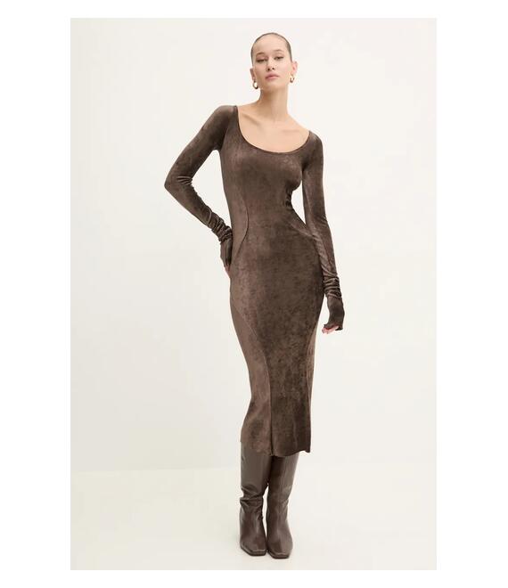 Βελούδινο φόρεμα Rick Owens Lilies χρώμα: καφέ, LI02D5532VSTET2