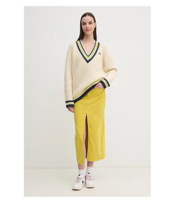 Μάλλινο πουλόβερ Lacoste γυναικείο, χρώμα: μπεζ, AF2563